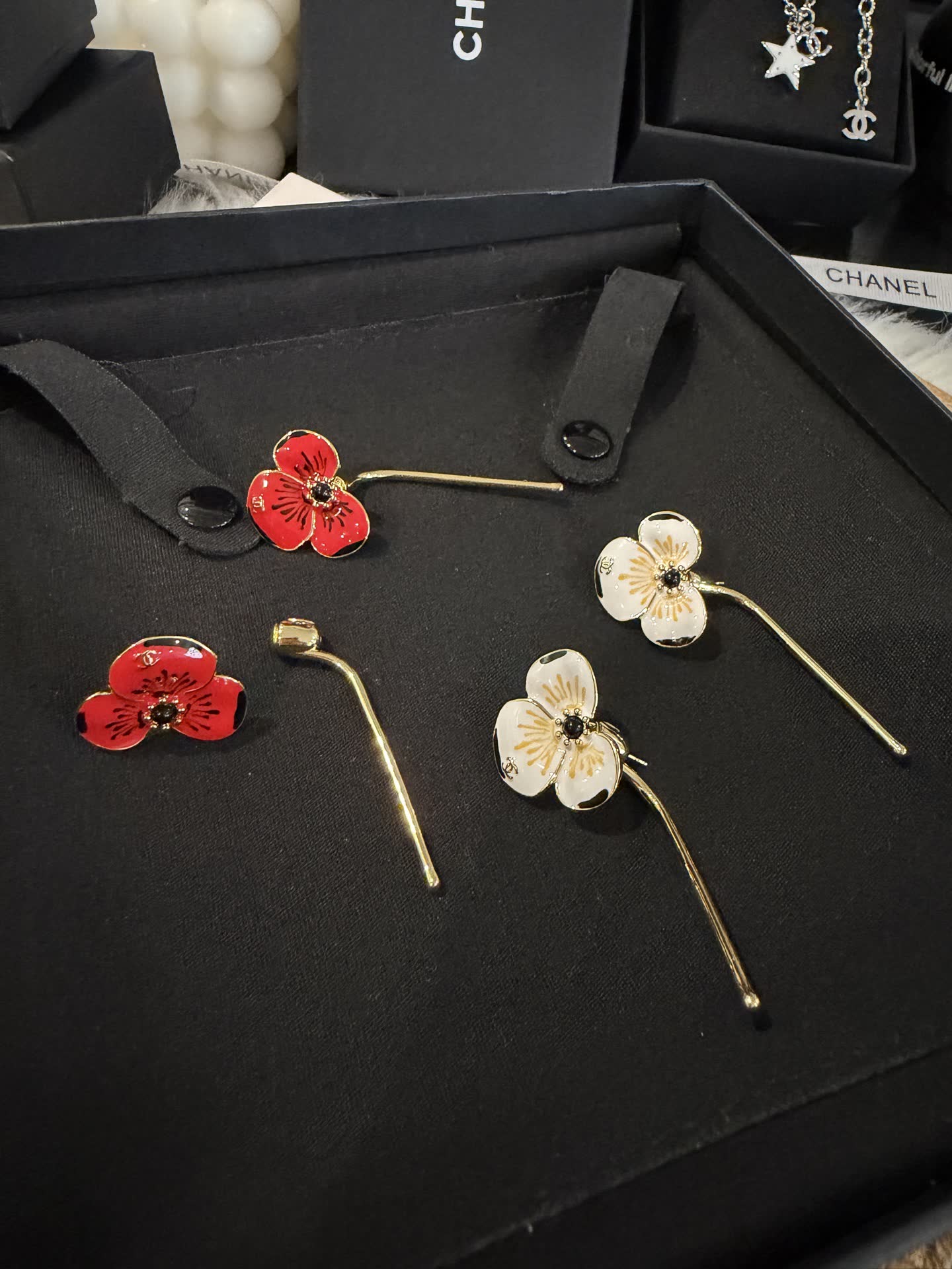 Chanel Enamel Flower Hair Pins